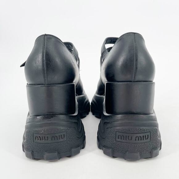 Miu Miu Black Leather Double Mary Jane Platform Wedge Sneakers size IT 39 - Picture 8 of 14